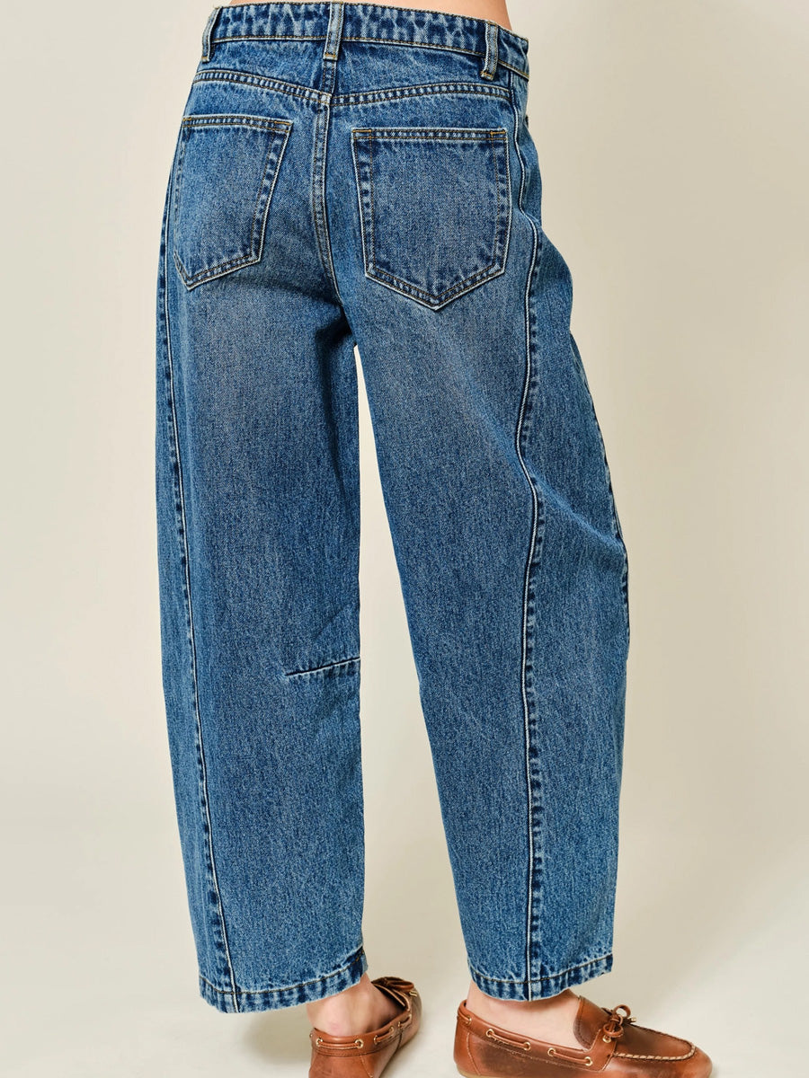 CROPPED DENIM BARREL JEANS - DENIM JEANS OAK CLOTHING CO.