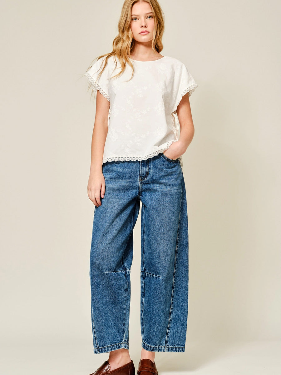 CROPPED DENIM BARREL JEANS - DENIM JEANS OAK CLOTHING CO.