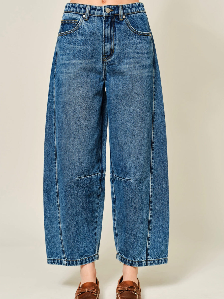CROPPED DENIM BARREL JEANS - DENIM JEANS OAK CLOTHING CO.