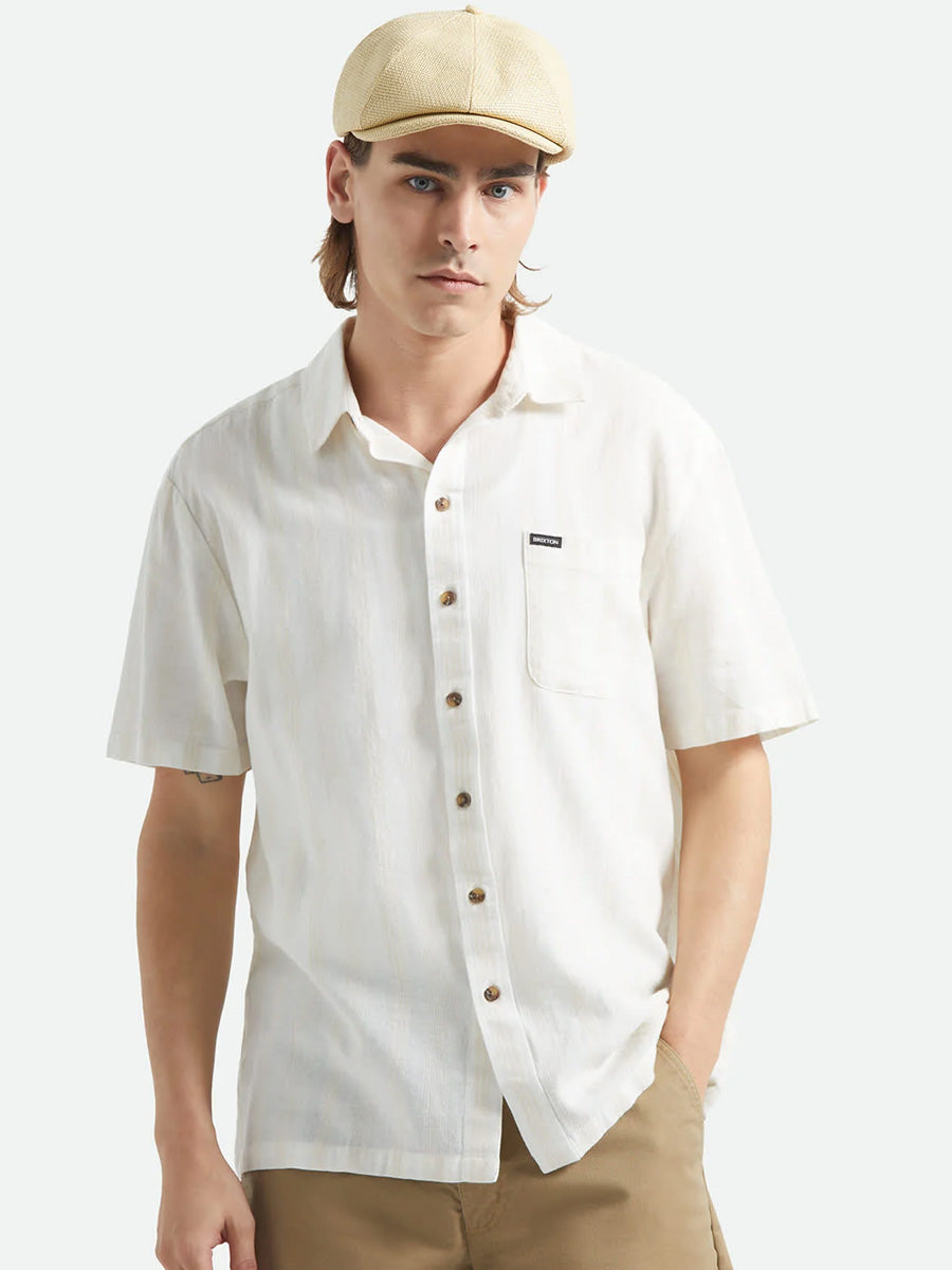 BRIXTON CRU STRIPED DOBBY SHORT-SLEEVE WOVEN - OFF WHITE SHIRTS BRIXTON