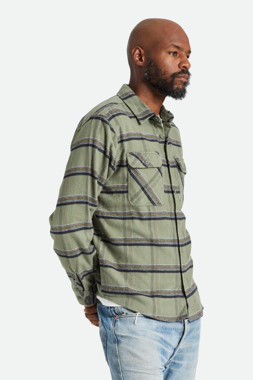 BRIXTON BOWERY STRETCH WATER RESISTANT FLANNEL - OLIVE SURPLUS/BLACK/WHITE flannel BRIXTON   
