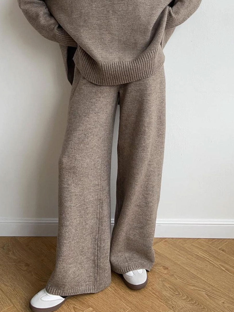 KNIT WIDE LEG PANT - DARK KHAKI PANT -