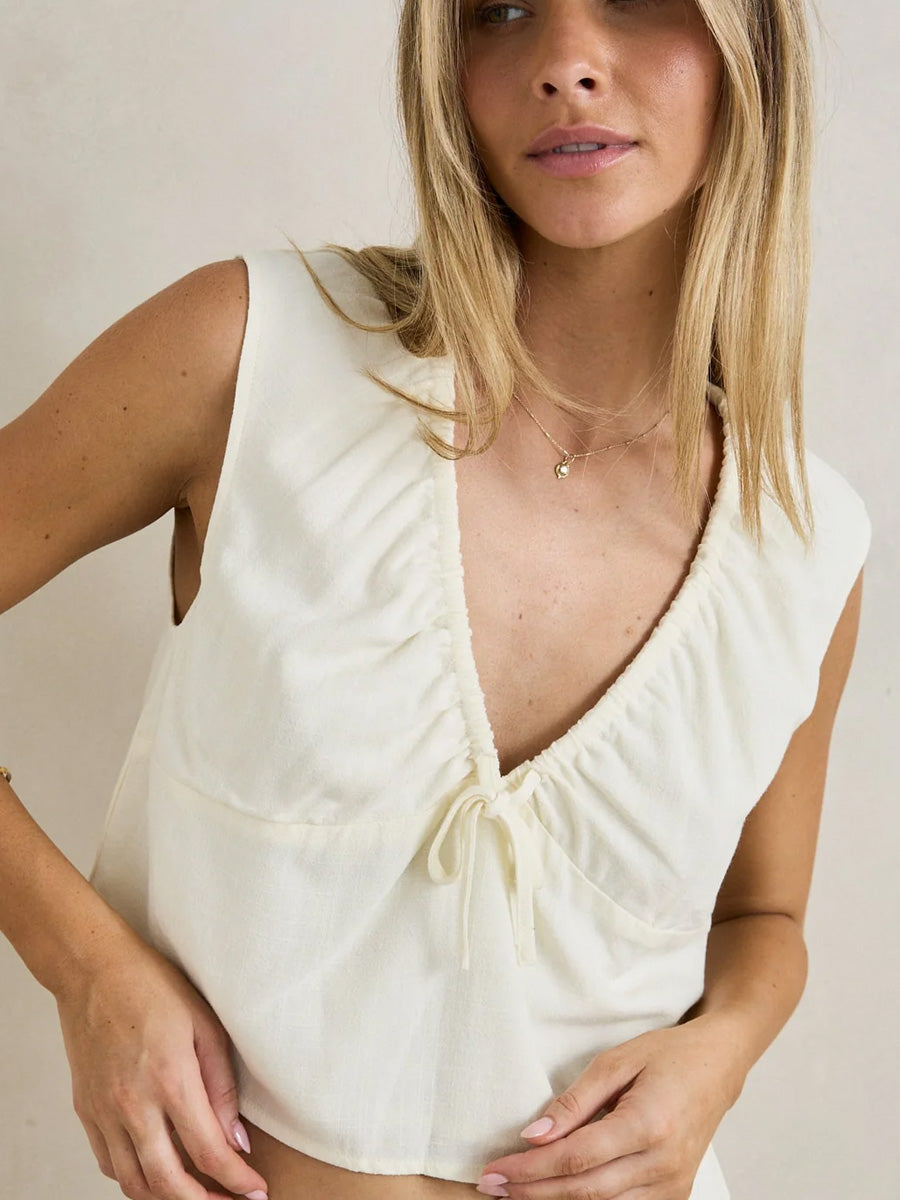RHYTHM DEL RIO GATHERED TOP - WHITE BLOUSES RHYTHM