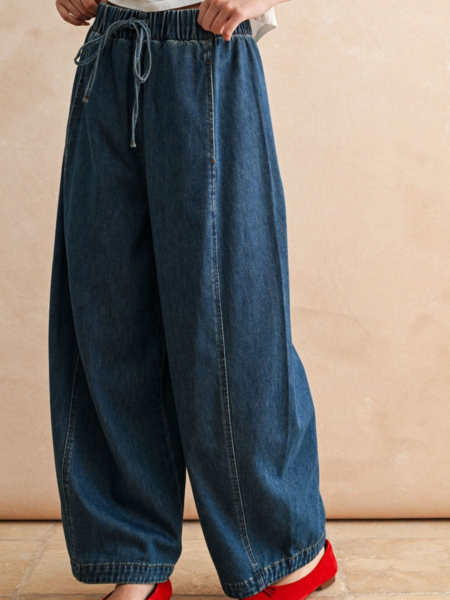 LOOSE BARREL ELASTIC WAIST BAND PANTS Coats & Jackets -