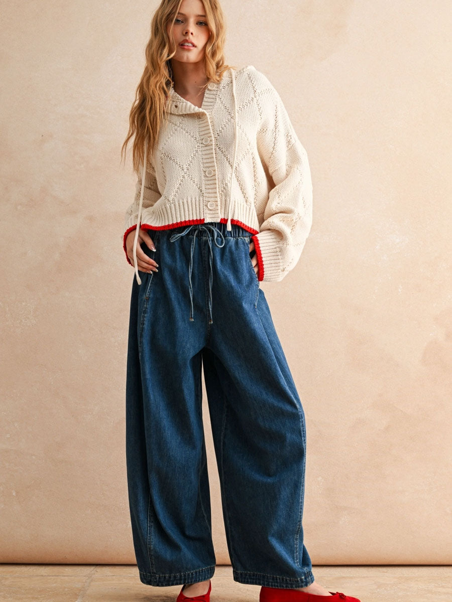 LOOSE BARREL ELASTIC WAIST BAND PANTS Coats & Jackets -