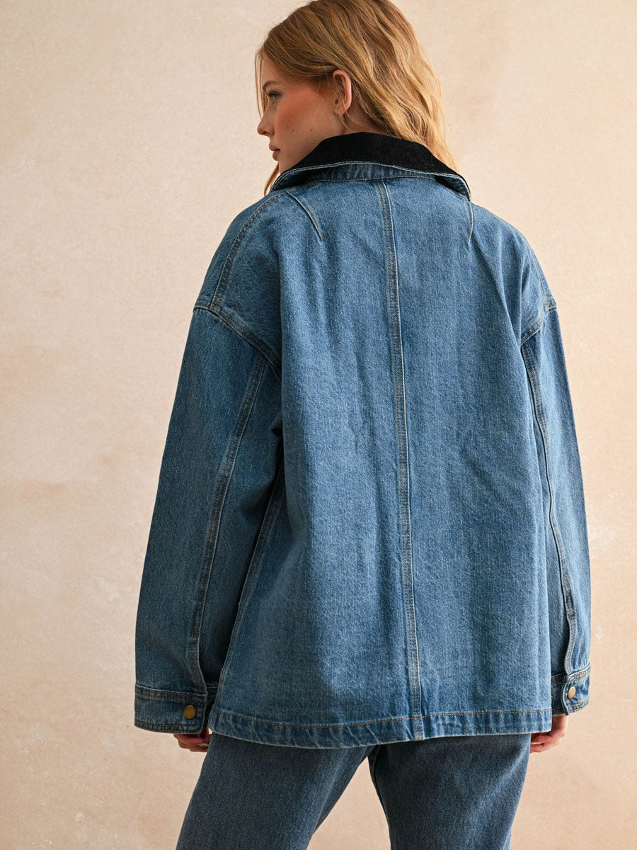 CORDUROY COLLAR DENIM UTILITY JACKET Coats & Jackets -