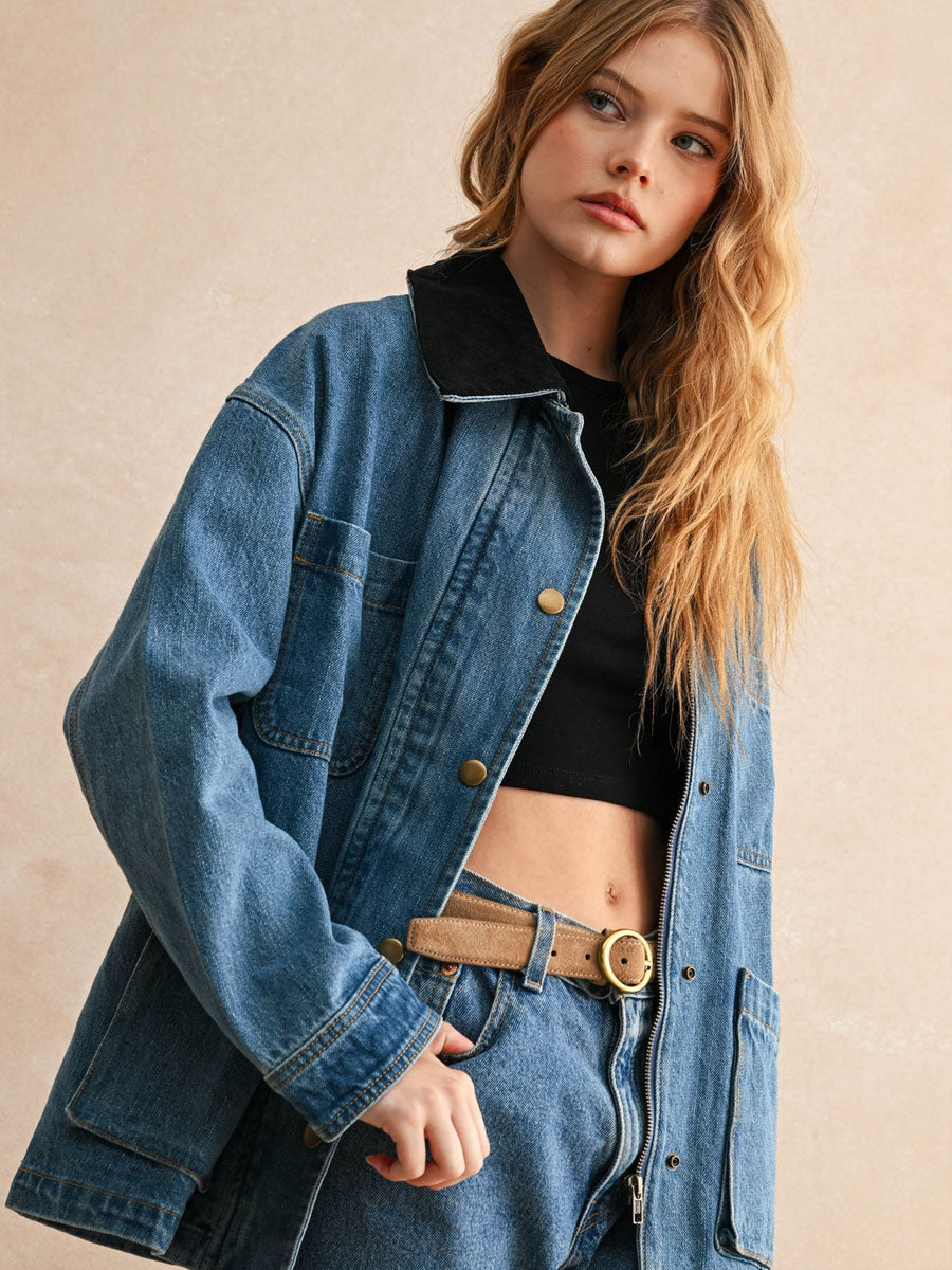 CORDUROY COLLAR DENIM UTILITY JACKET Coats & Jackets -