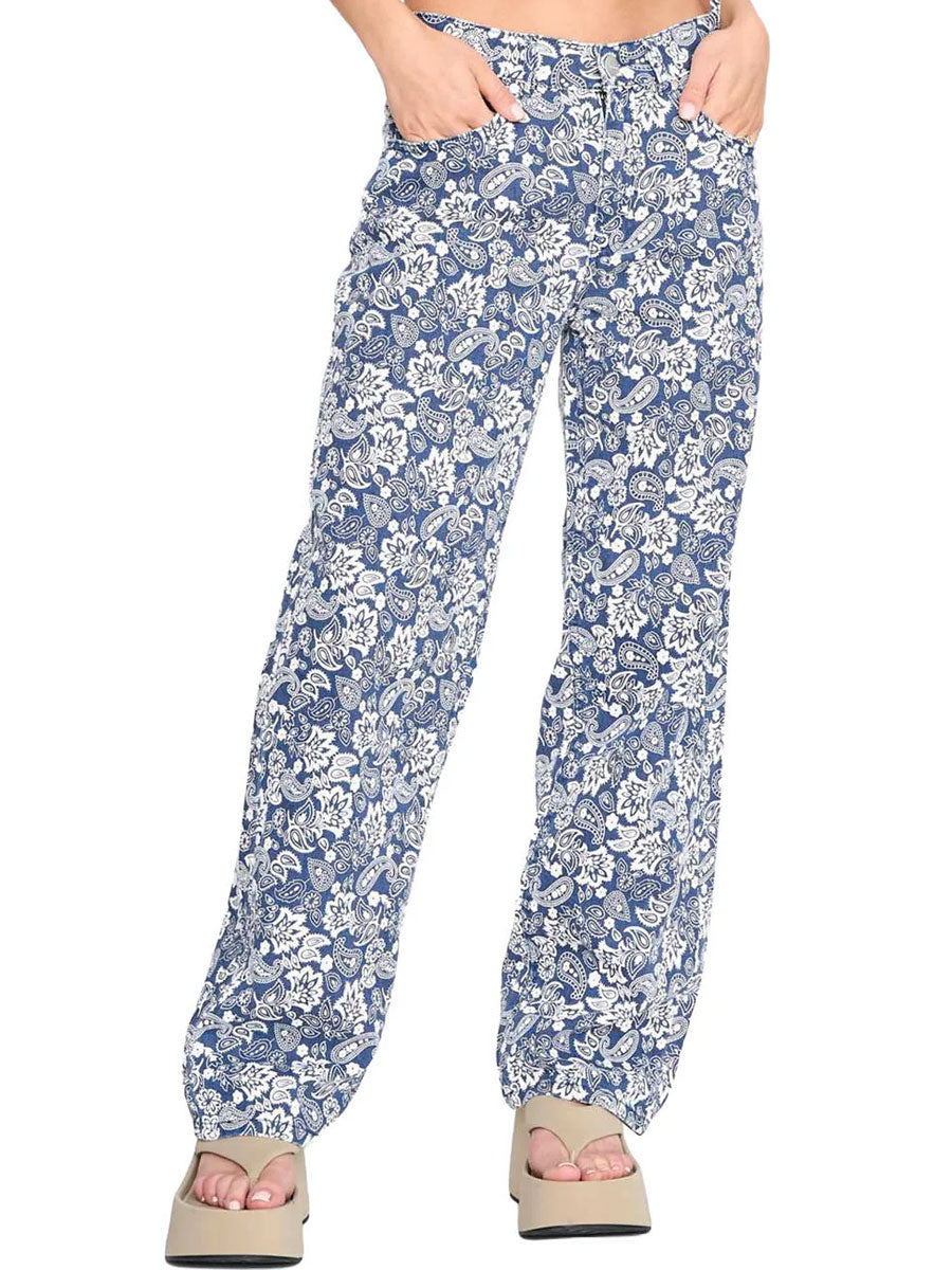 PAISLEY DENIM PANTS - BLUE