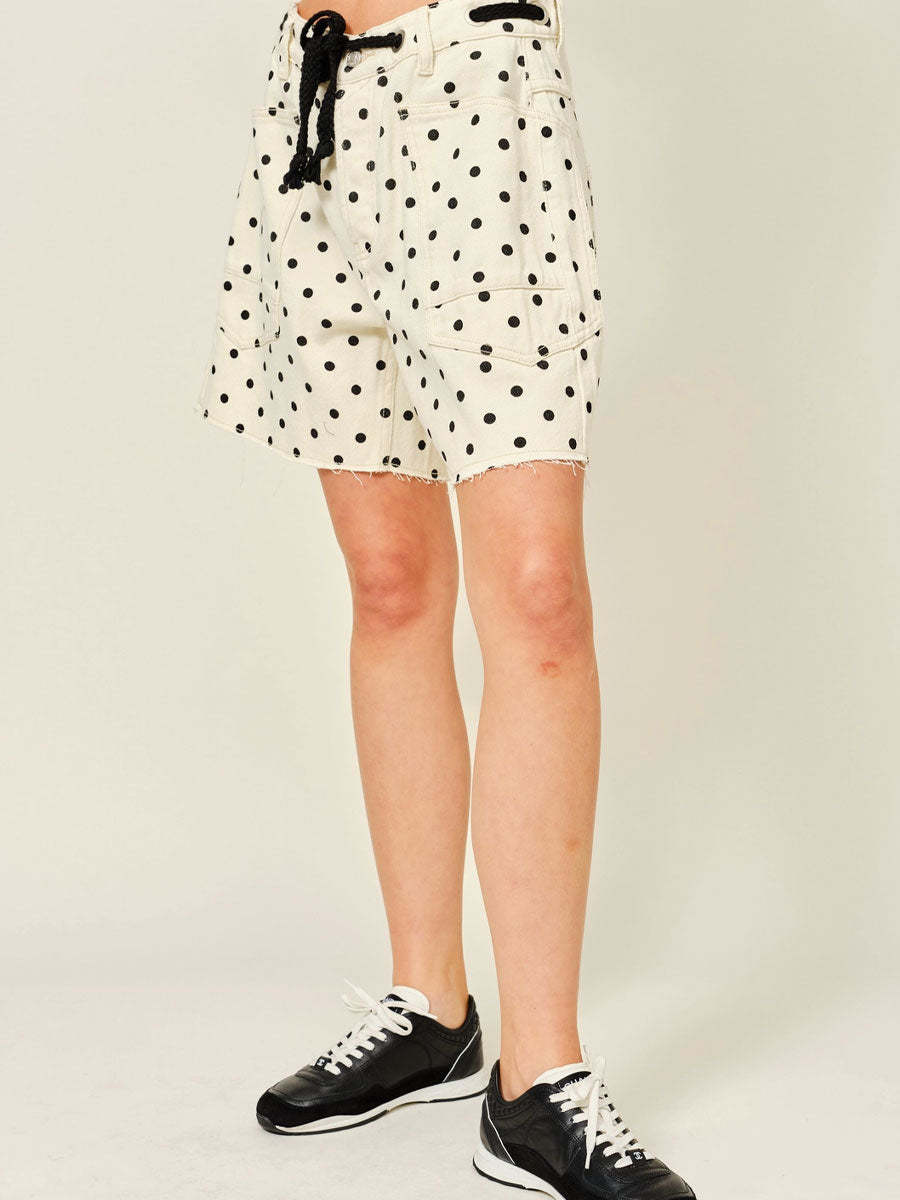 DOT BARREL SHORTS WITH EYELET WAIST - CREAM SHORTS -