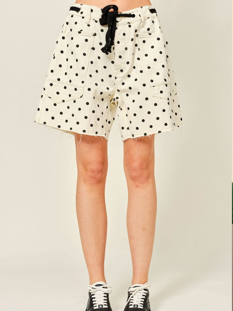 DOT BARREL SHORTS WITH EYELET WAIST - CREAM SHORTS -