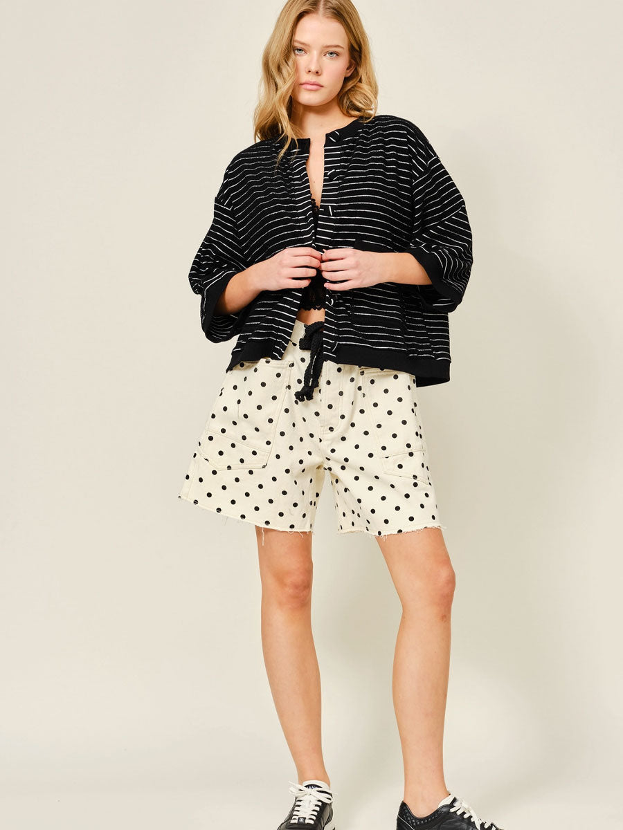 DOT BARREL SHORTS WITH EYELET WAIST - CREAM SHORTS -