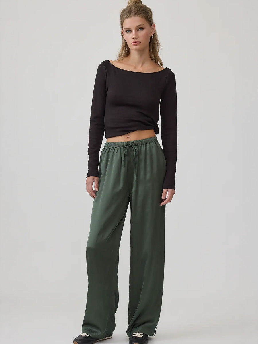 ELASTIC WAIST STRAIGHT PANTS - DEEP GREEN PANTS OAK CLOTHING CO.