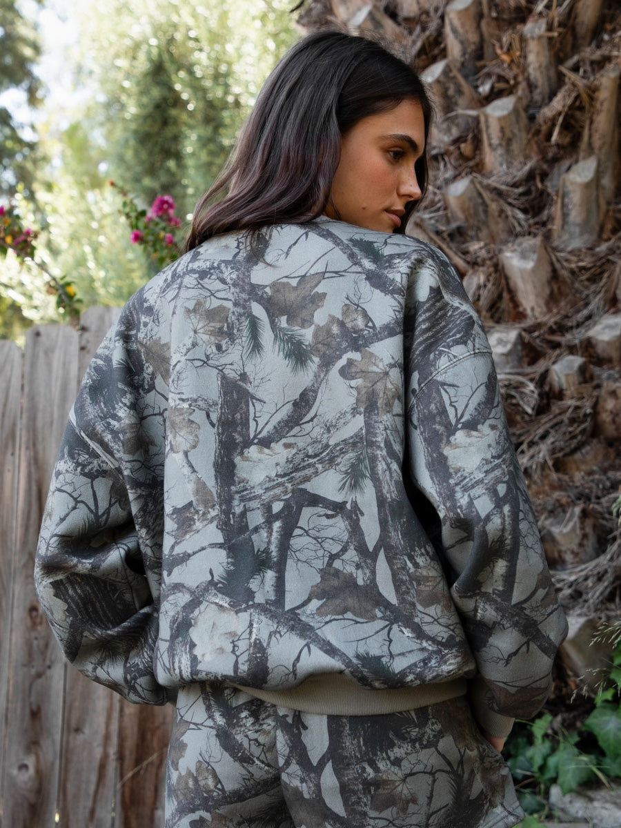 DARK WOODLAND CAMO FLEECE CREWNECK - ELK