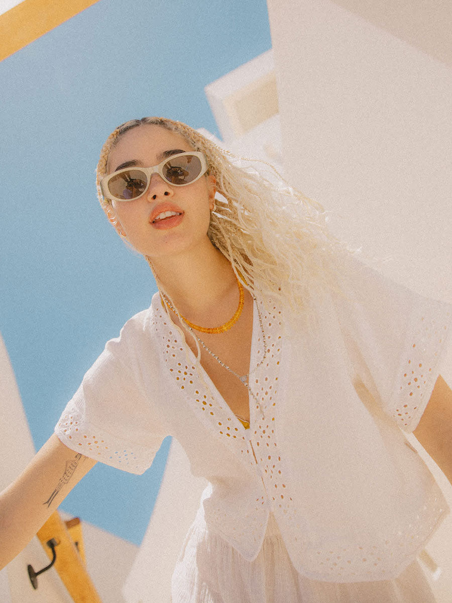 BRIXTON SEASIDE EYELET TOP - OFF WHITE BLOUSES BRIXTON