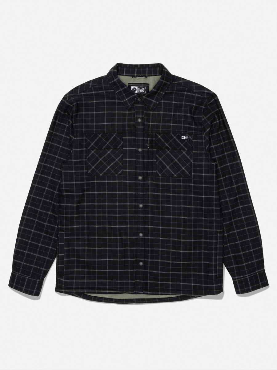 SALTY CREW FATHOM LONG-SLEEVE TECH SHACKET - BLACK/GREEN | OAK CLOTHING CO.