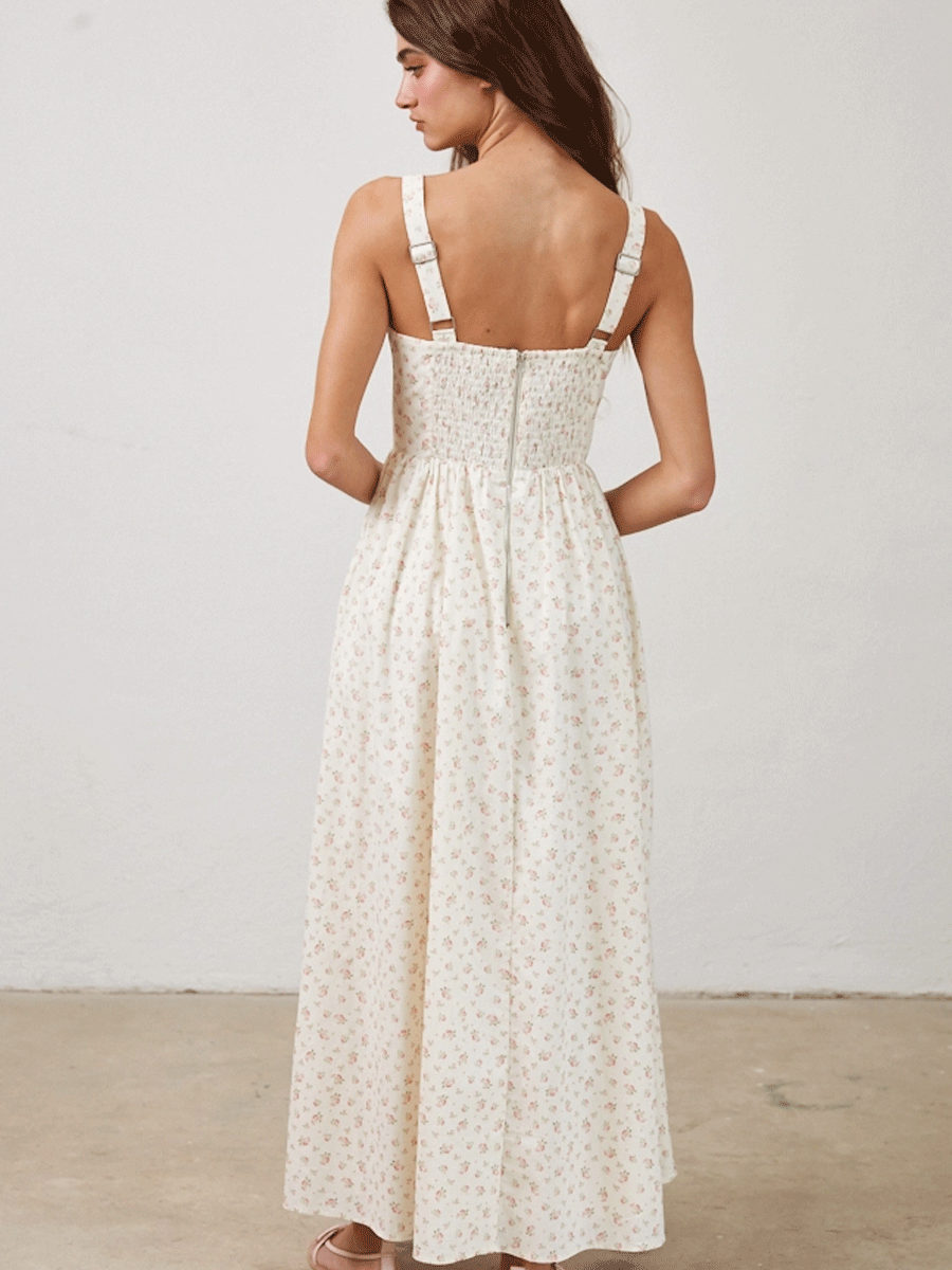 FLORAL MAXI DRESS - CREAM MULTI DRESSES OAK CLOTHING CO.