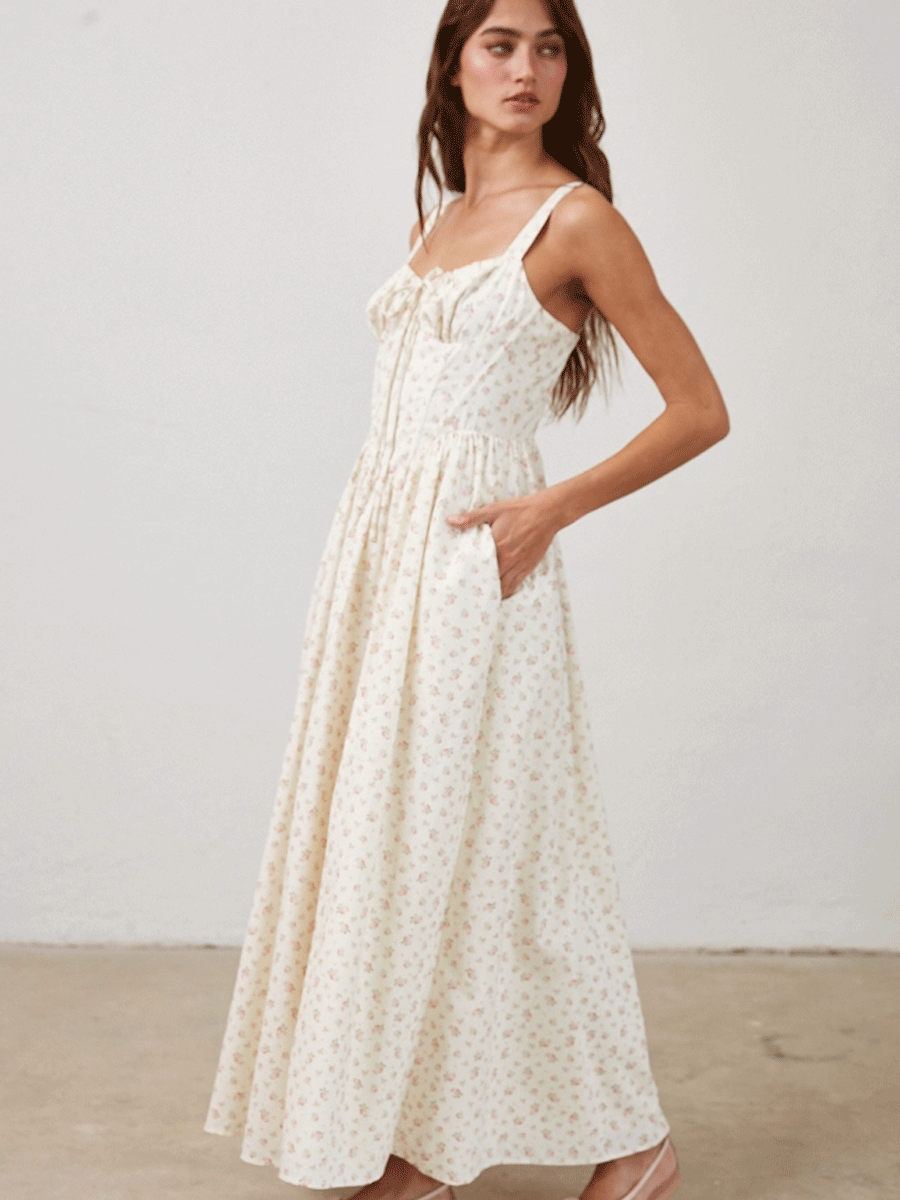 FLORAL MAXI DRESS - CREAM MULTI DRESSES OAK CLOTHING CO.