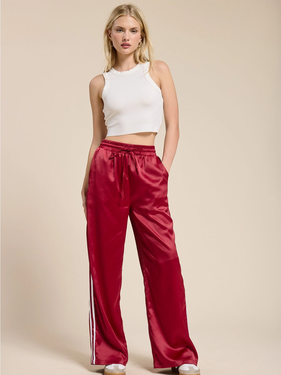 SATIN TACK PANTS - GARNET PANTS OAK CLOTHING CO.