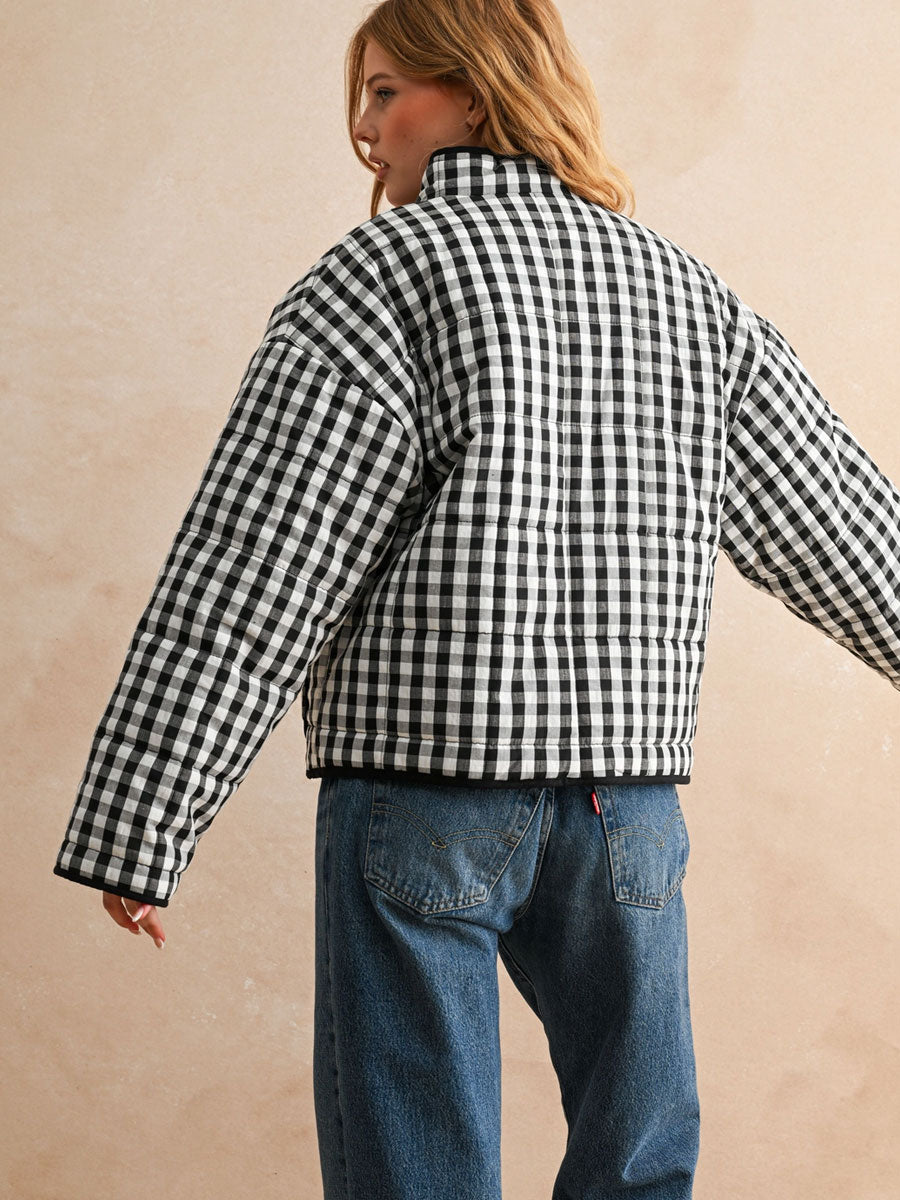 GINGHAM PRINT QUILTED JACKET - BLACK/WHITE JACKET -