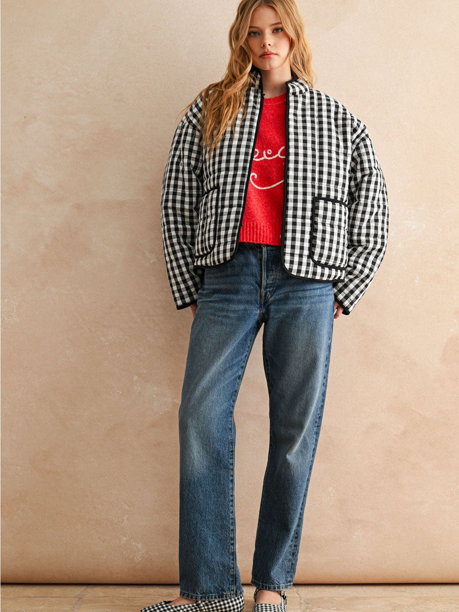 GINGHAM PRINT QUILTED JACKET - BLACK/WHITE JACKET -