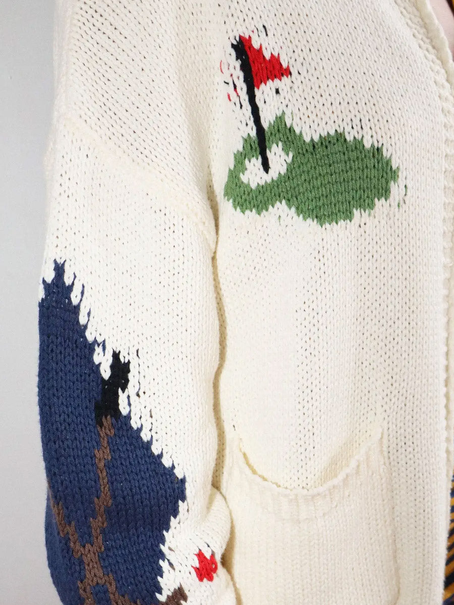 GOLF INTARSIA ZIP SWEATER - CREAM