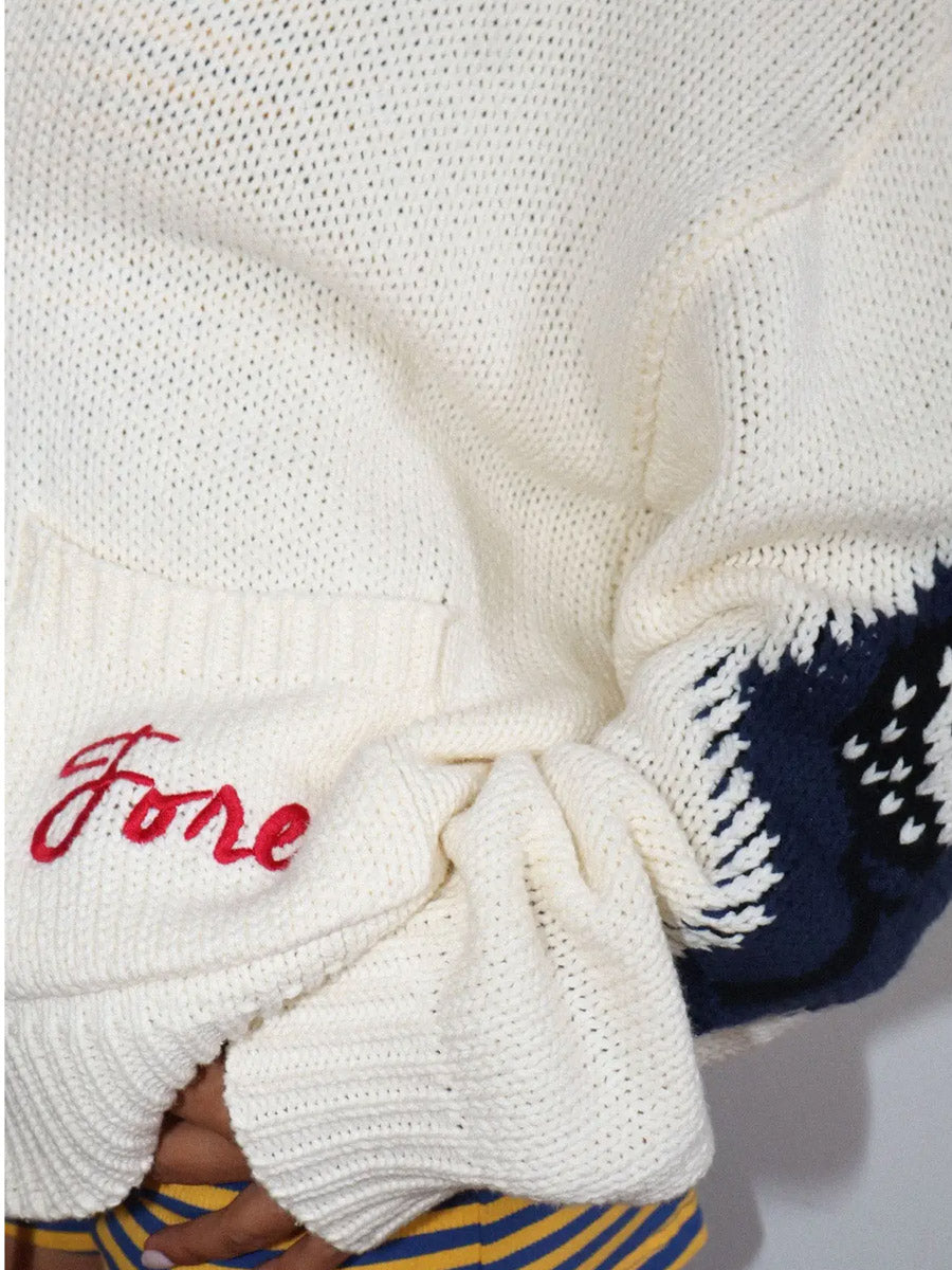 GOLF INTARSIA ZIP SWEATER - CREAM