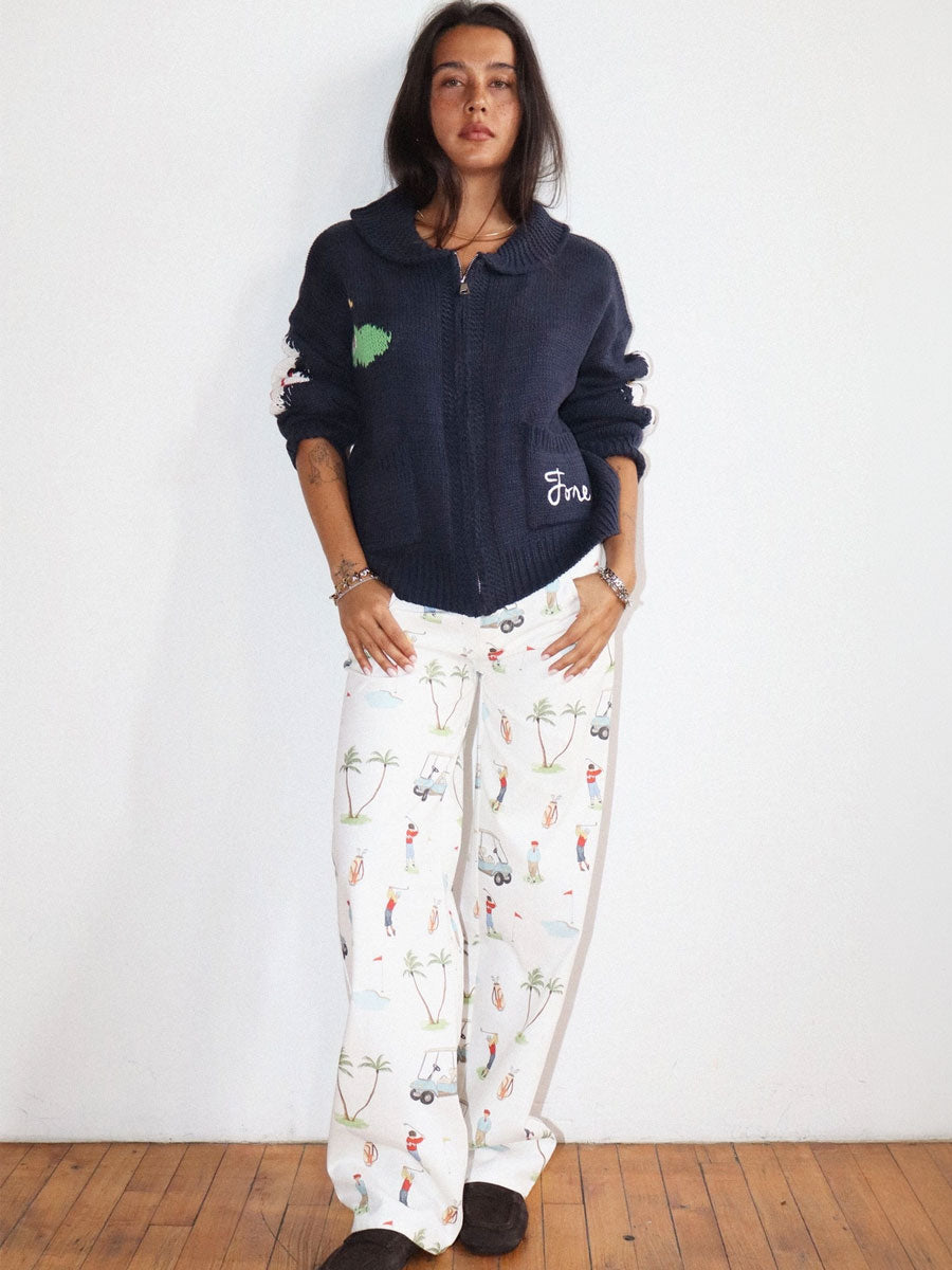 GOLF INTARSIA ZIP SWEATER - NAVY