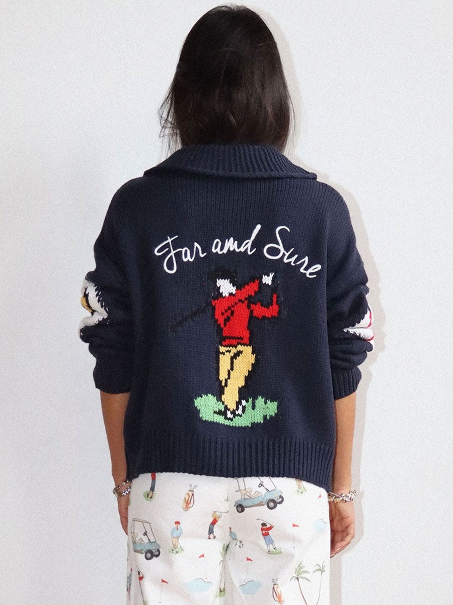 GOLF INTARSIA ZIP SWEATER - NAVY