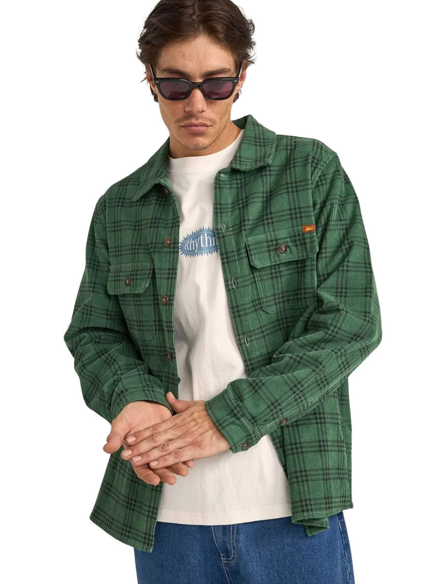 RHYTHM CORD CHECK OVERSHIRT - GREEN SHIRT -