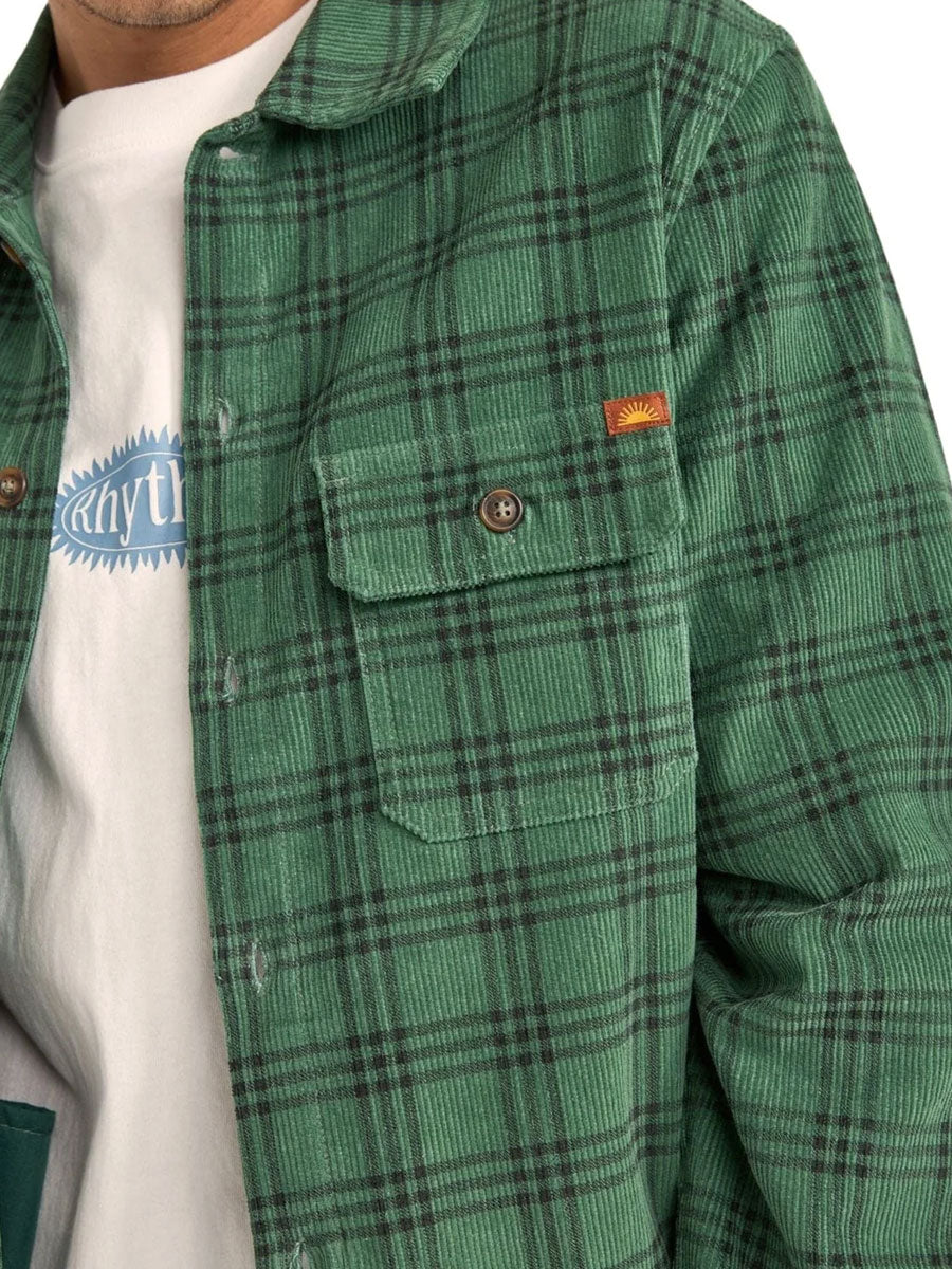 RHYTHM CORD CHECK OVERSHIRT - GREEN SHIRT -