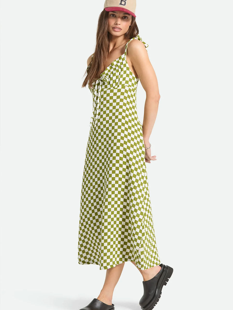 BRIXTON THE TIE DRESS - SUBLIME GREEN CHECKERBOARD