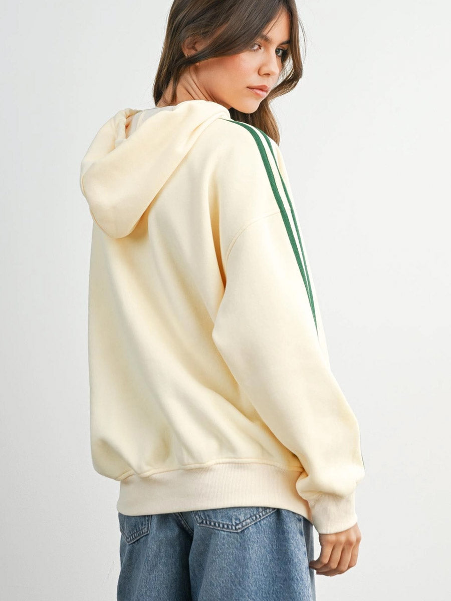CONTRAST STRIPED DRAWSTRING HOODIE - GREEN