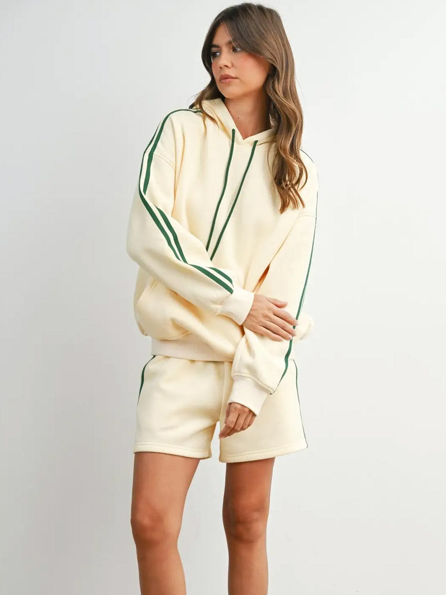 CONTRAST STRIPED DRAWSTRING SHORTS - GREEN