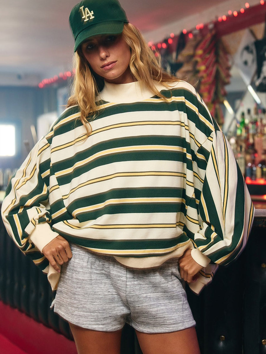 STRIPED OVERSIZED CREWNECK TOP - GREEN