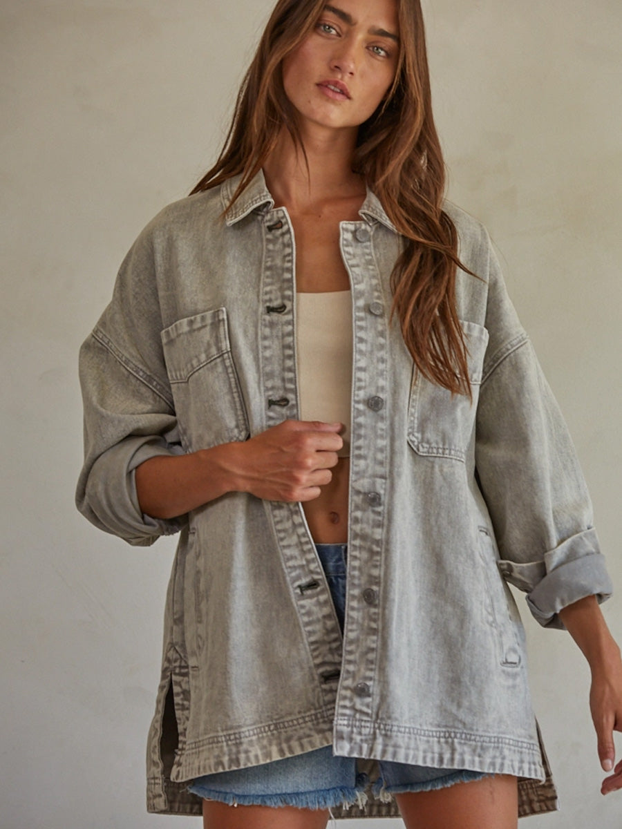 WASHED DENIM JACKET - WASHED GREY JACKET -
