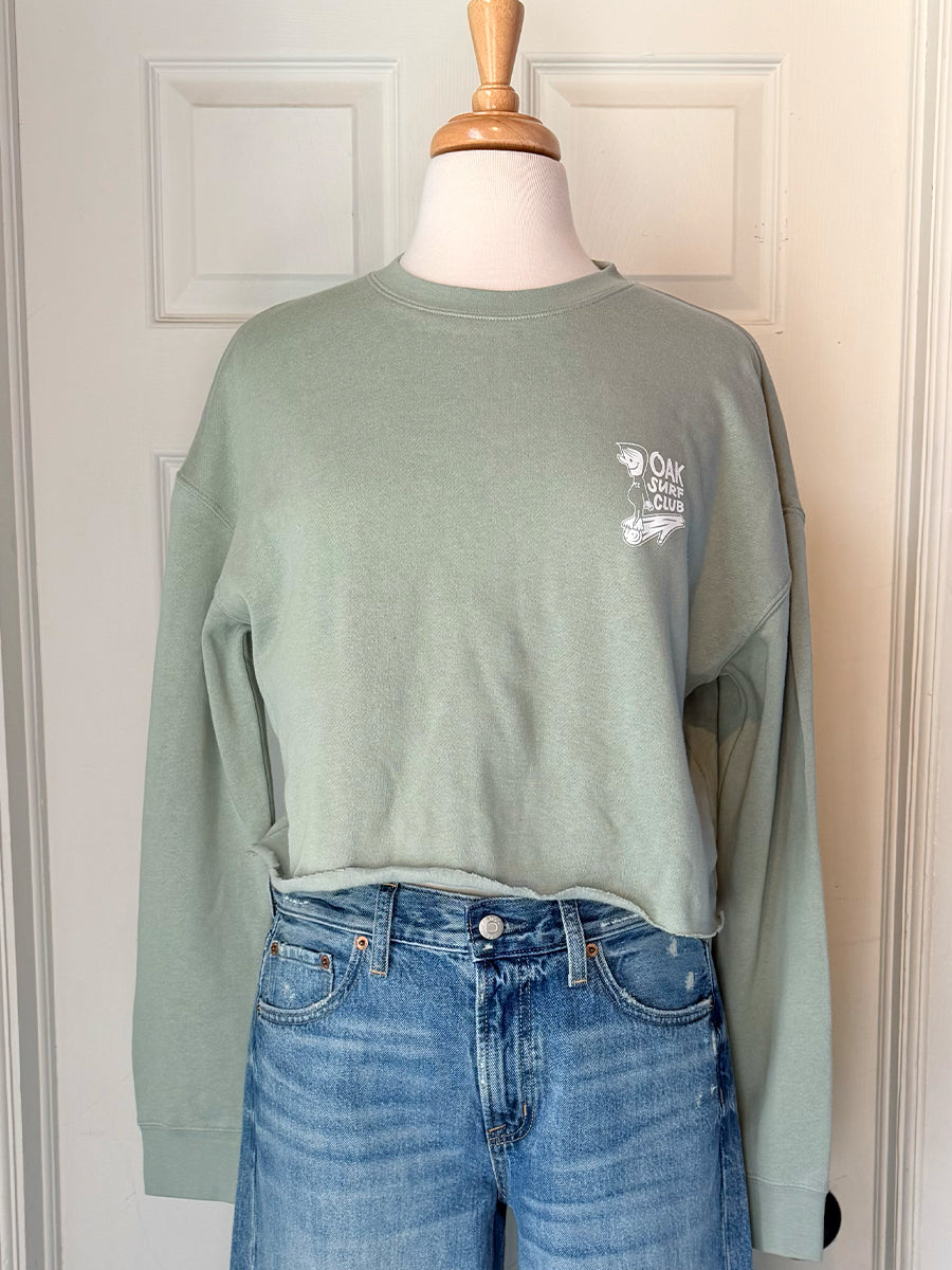OAK SURF CLUB GROVER CROPPED CREW - SAGE T-SHIRTS OAK SURF CLUB