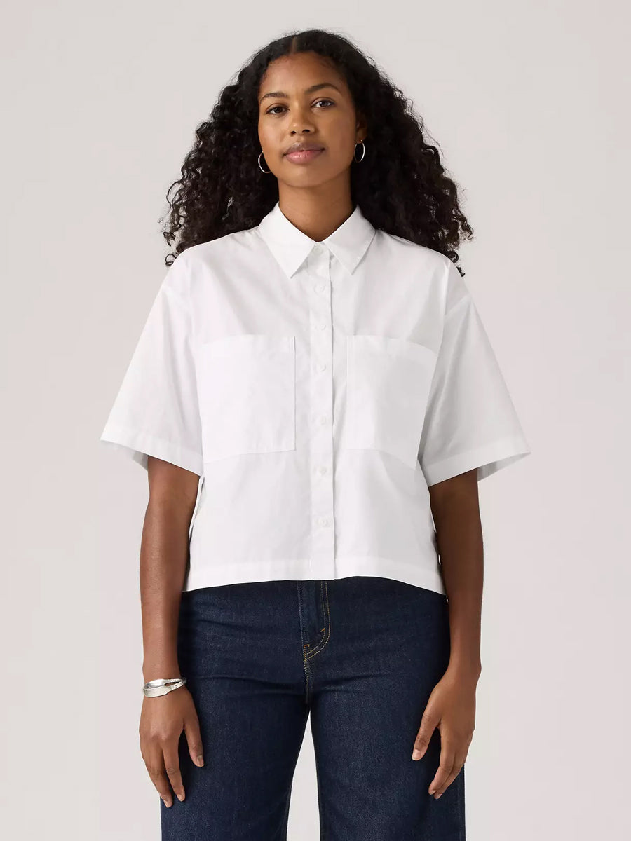 LEVI'S HARLIE SHORT-SLEEVE CROPPED SHIRT - BRIGHT WHITE TOPS -