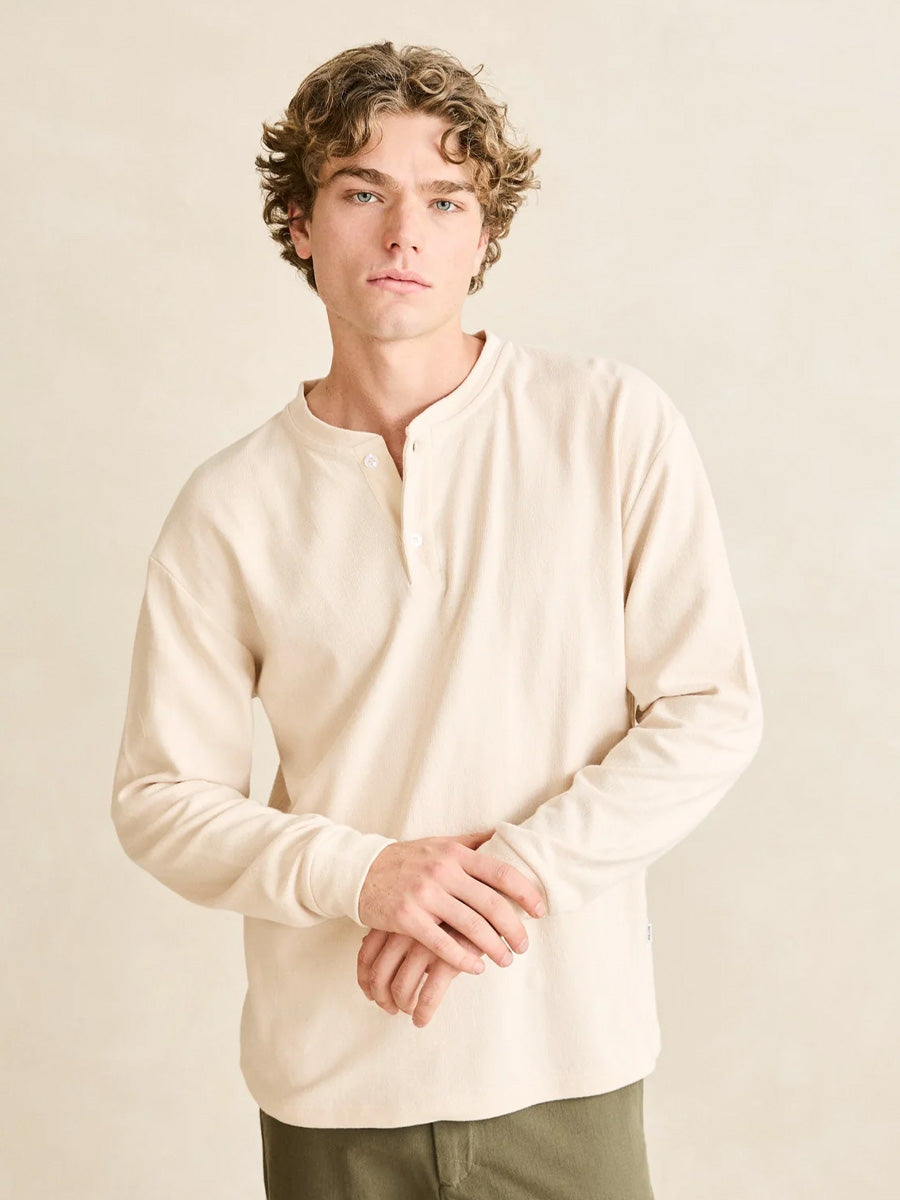 RHYTHM VINTAGE JERSEY LONG-SLEEVE HENLEY - NATURAL T-SHIRTS RHYTHM
