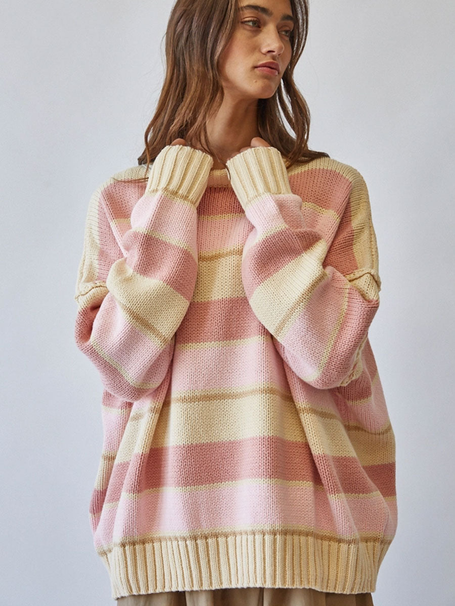 HERITAGE OVERSIZED STRIPED KNIT SWEATER - BUTTER YELLOW SWEATERS OAK CLOTHING CO.
