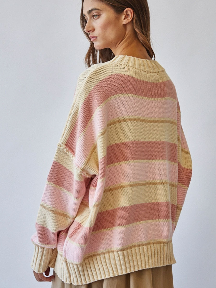 HERITAGE OVERSIZED STRIPED KNIT SWEATER - BUTTER YELLOW SWEATERS OAK CLOTHING CO.