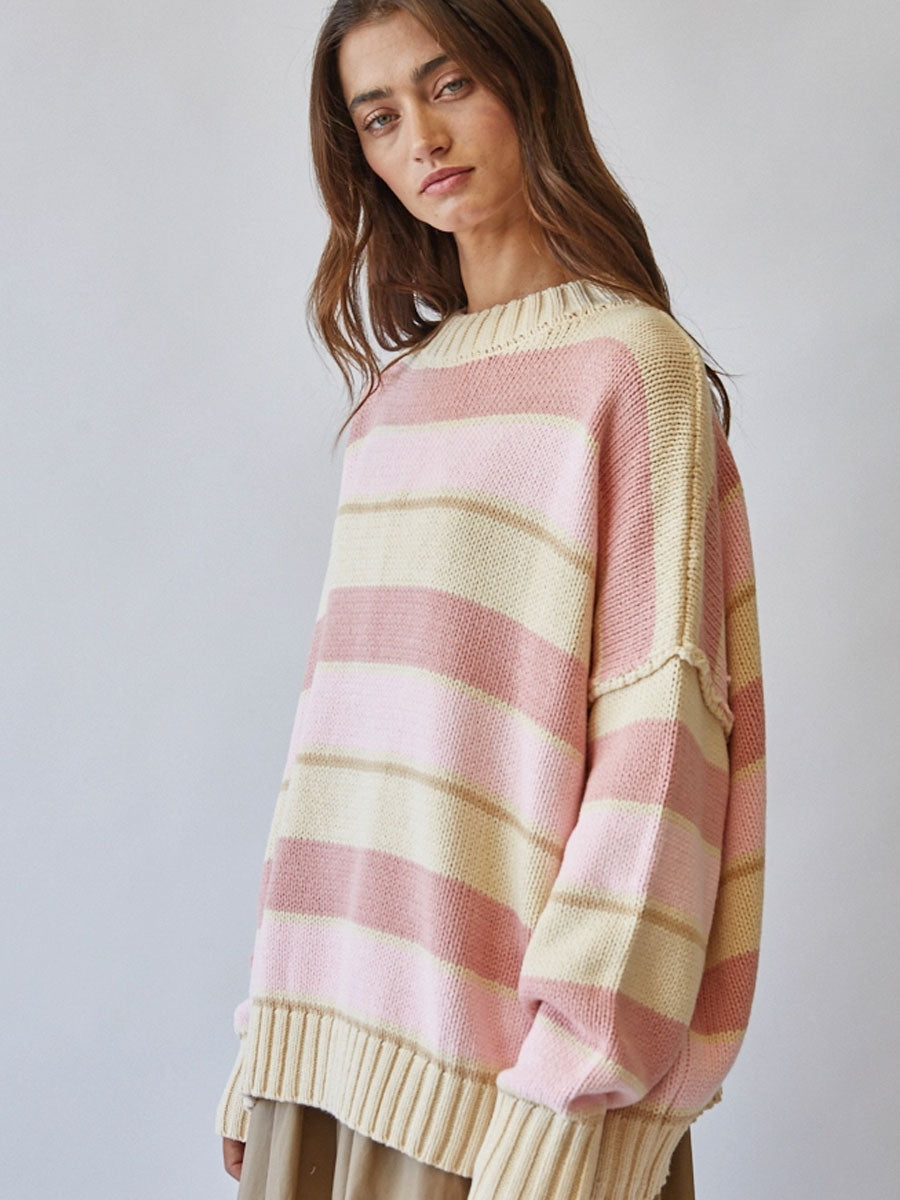 HERITAGE OVERSIZED STRIPED KNIT SWEATER - BUTTER YELLOW SWEATERS OAK CLOTHING CO.