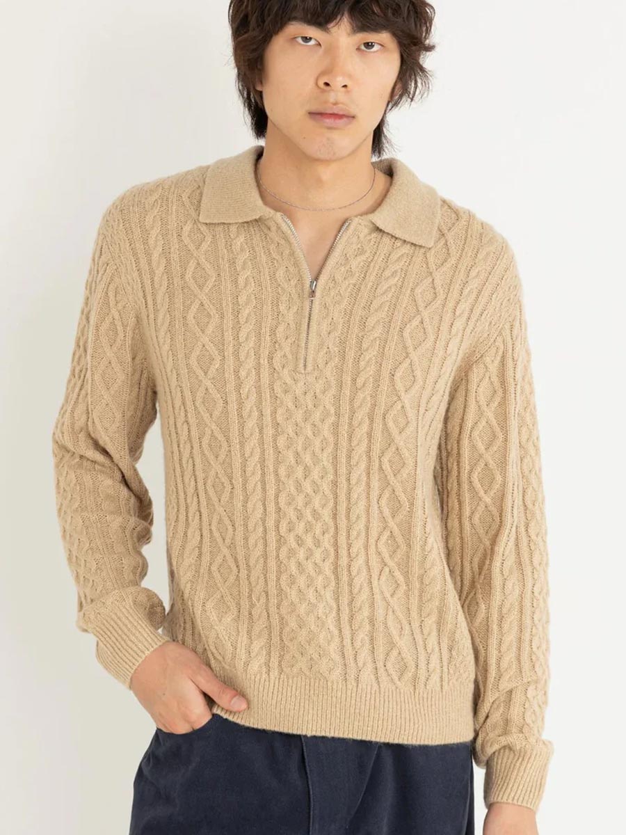 RHYTHM MOHAIR QUARTER ZIP FISHERMAN KNIT - INCENSE SWEATER -
