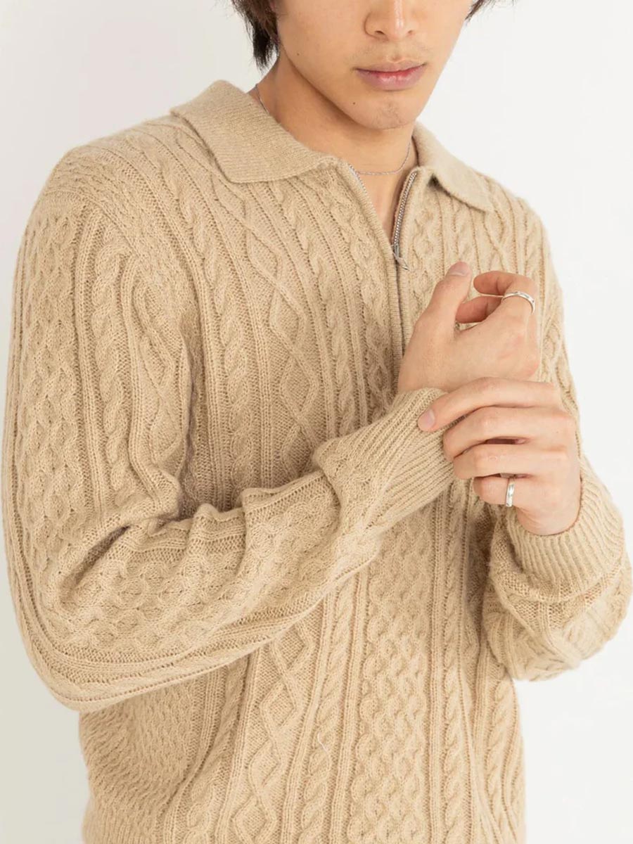 L’Appartement GENTLEMAN KNIT Loose Knit Quarter Zip Polo - Greige | Devereux