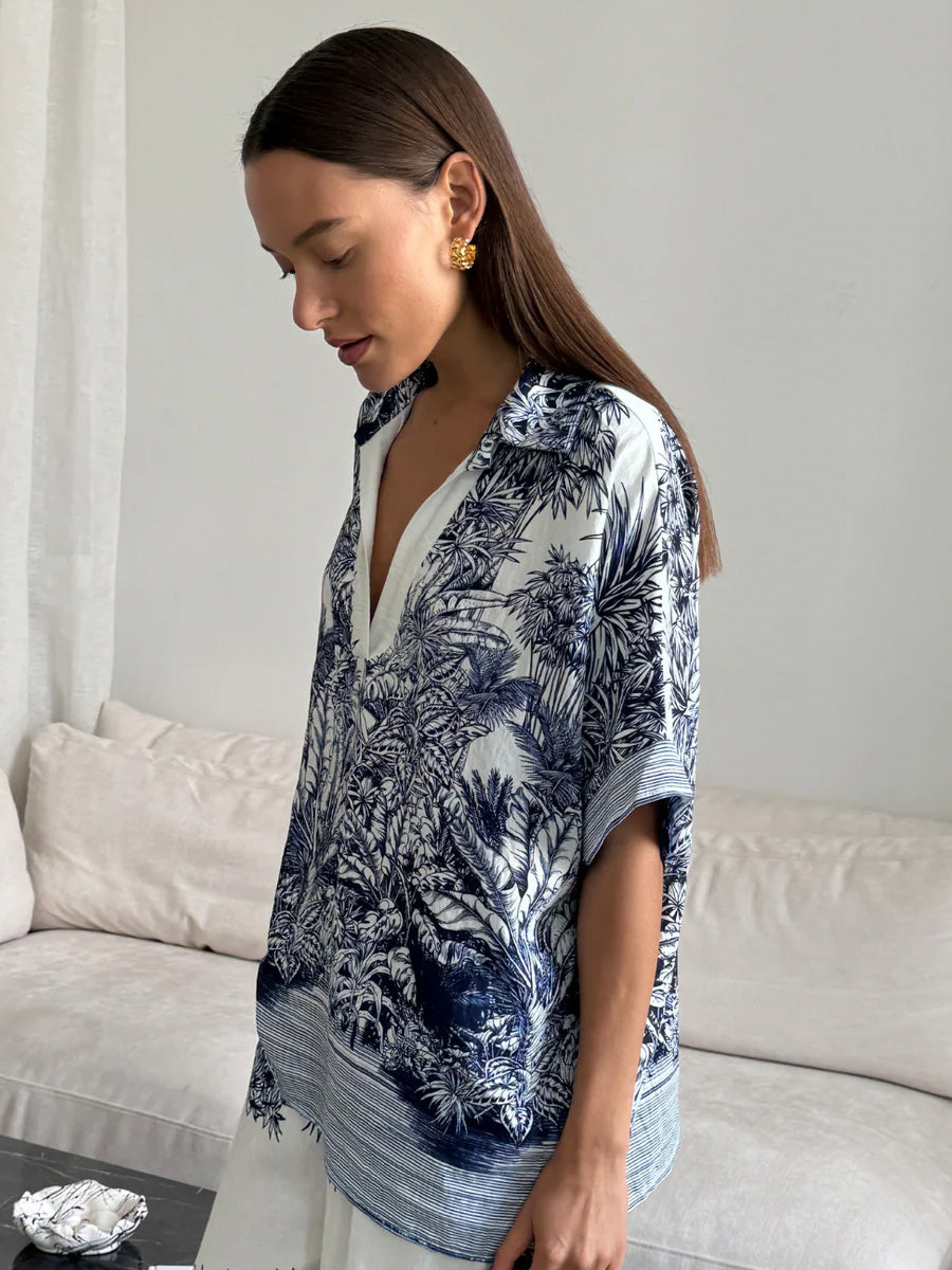 CHARLI STELLA TOP - INDIGO BLUE PRINT SHIRTS CHARLI