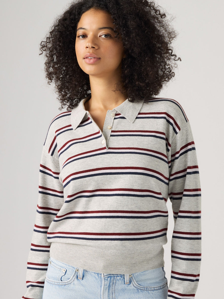 LEVI'S SUPER SOFT LONG-SLEEVE POLO - JADE STRIPE LIGHT