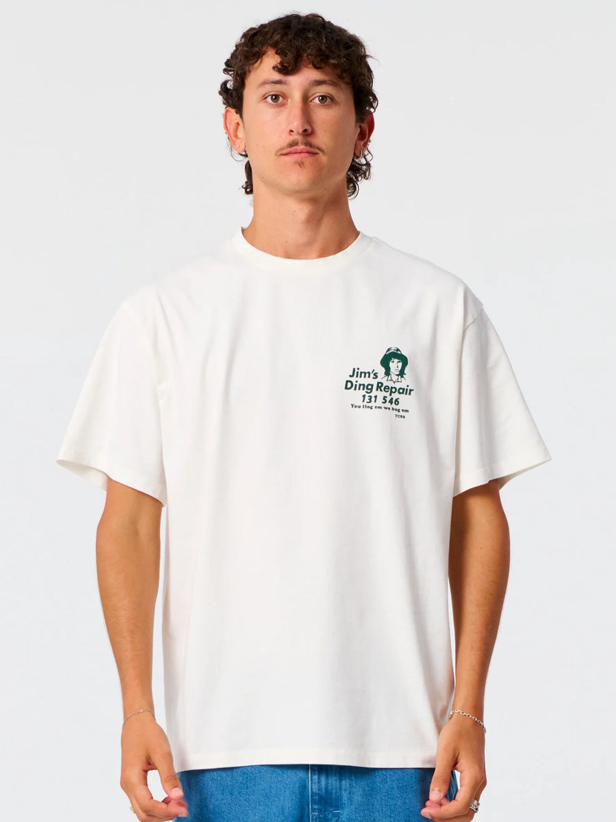 CRITICAL SLIDE JIM DING REPAIRS TEE - VINTAGE WHITE T-SHIRTS CRITICAL SLIDE