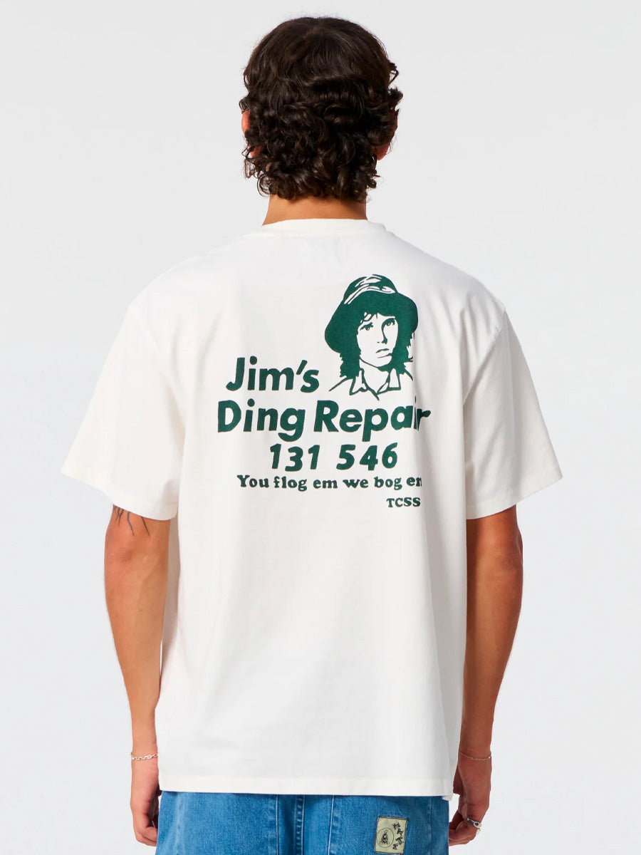 CRITICAL SLIDE JIM DING REPAIRS TEE - VINTAGE WHITE T-SHIRTS CRITICAL SLIDE