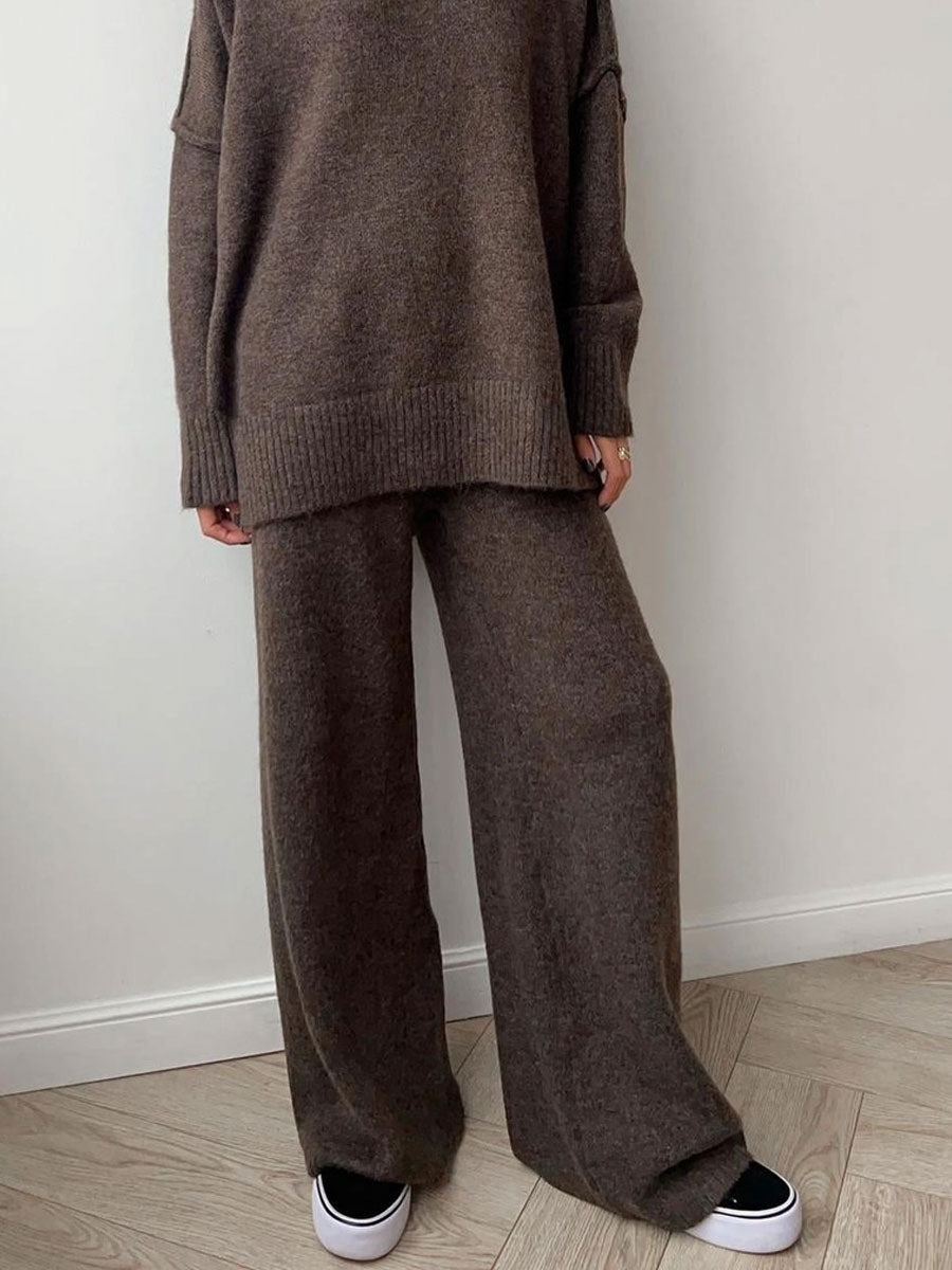 KNIT WIDE LEG PANT - COFFEE PANT -