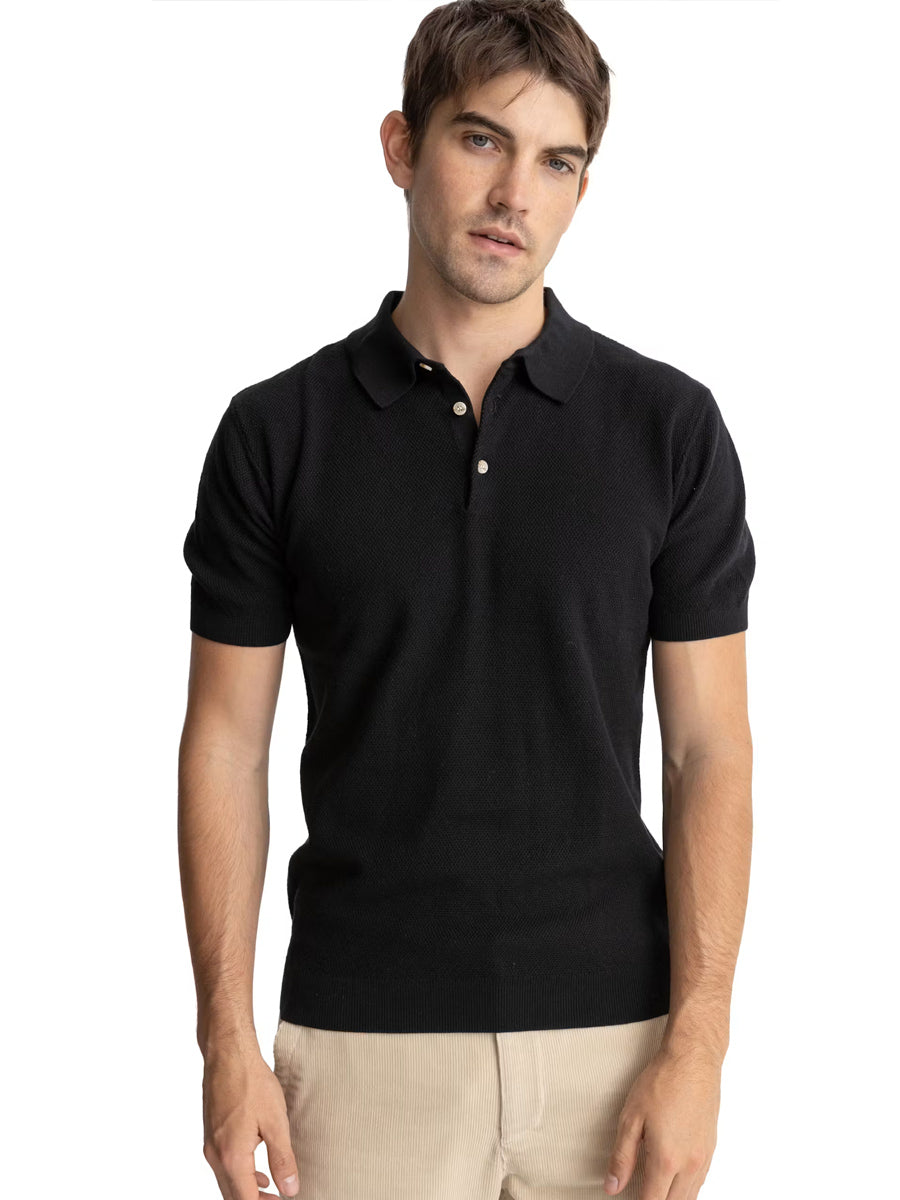 RHYTHM TEXTURED KNIT POLO - BLACK