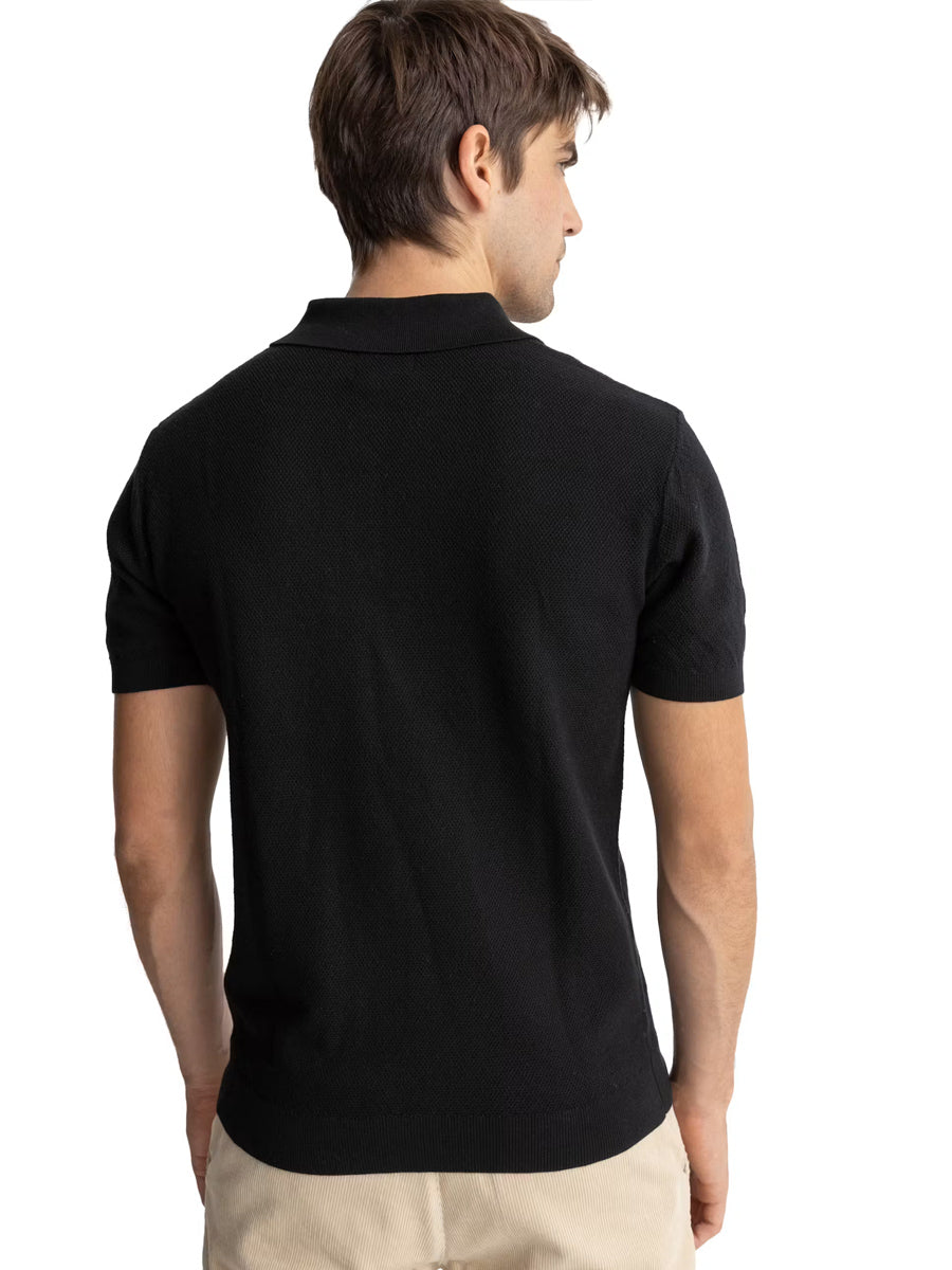 RHYTHM TEXTURED KNIT POLO - BLACK